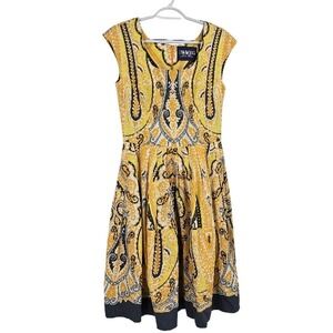 Samantha Sung Audrey Shift Dress Orange Blue Paisley Sleeveless Midi Size 4